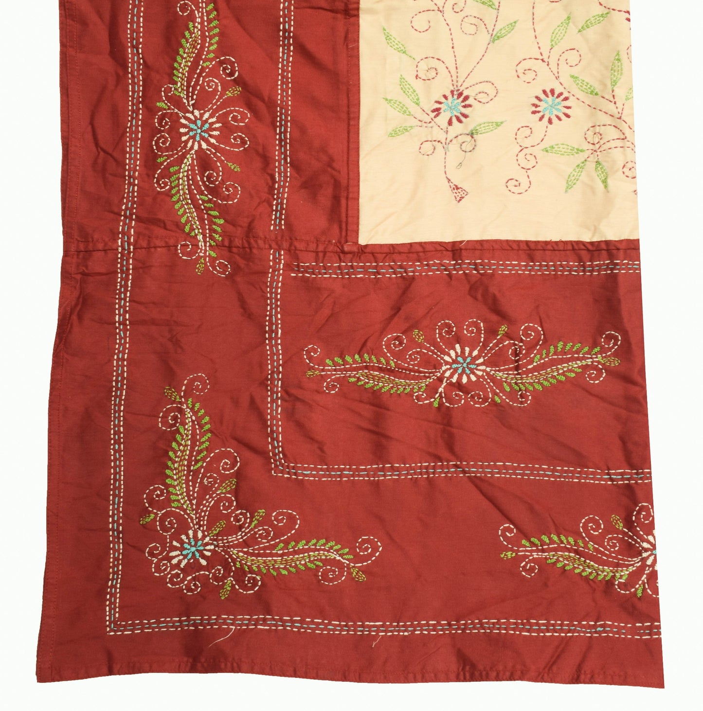 Sushila Vintage Beige Maroon Floral Dupatta Hand Embroidered Cotton Long Stole