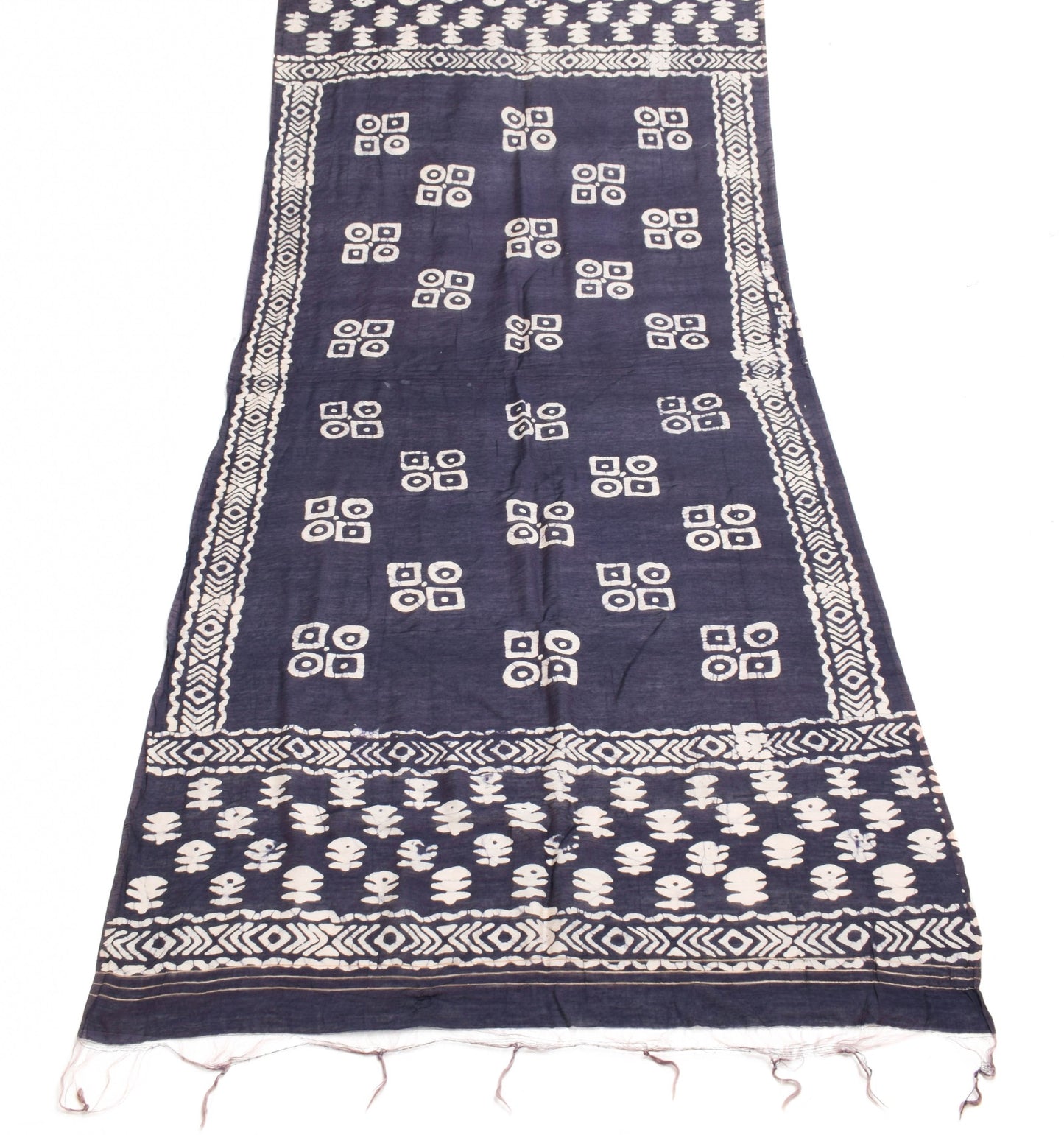 Sushila Vintage Black 100% Pure Silk Dupatta Batik Printed Long Stole Hijab Wrap