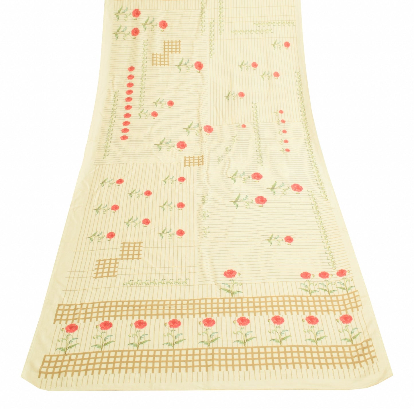 Sushila Vintage Beige Floral Dupatta 100% Pure Woolen Printed Long Stole Hijab