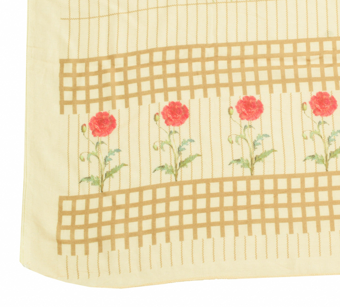 Sushila Vintage Beige Floral Dupatta 100% Pure Woolen Printed Long Stole Hijab