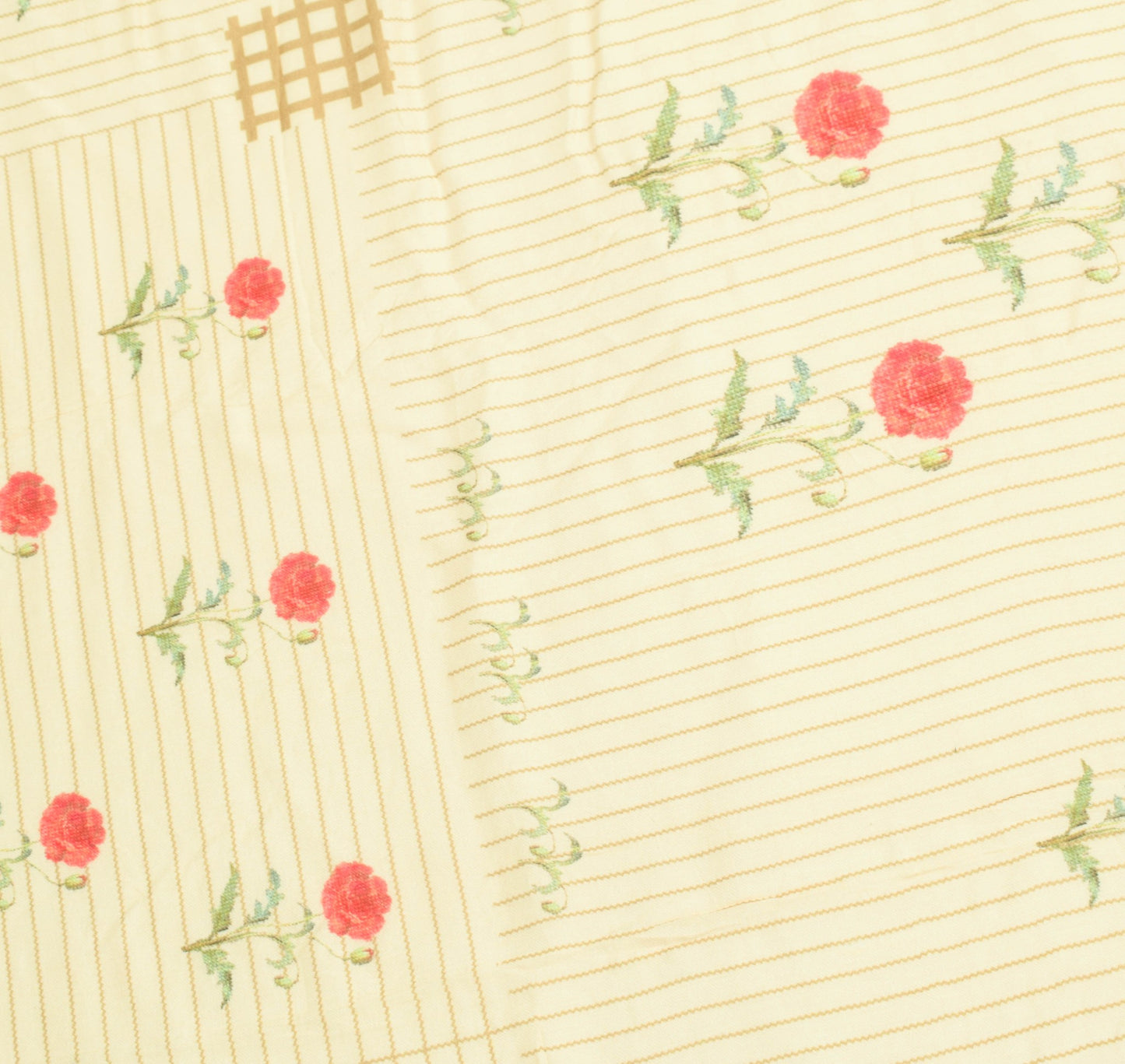 Sushila Vintage Beige Floral Dupatta 100% Pure Woolen Printed Long Stole Hijab