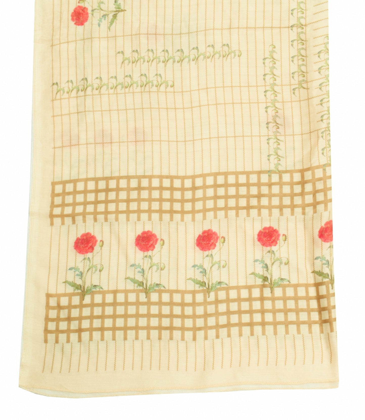 Sushila Vintage Beige Floral Dupatta 100% Pure Woolen Printed Long Stole Hijab