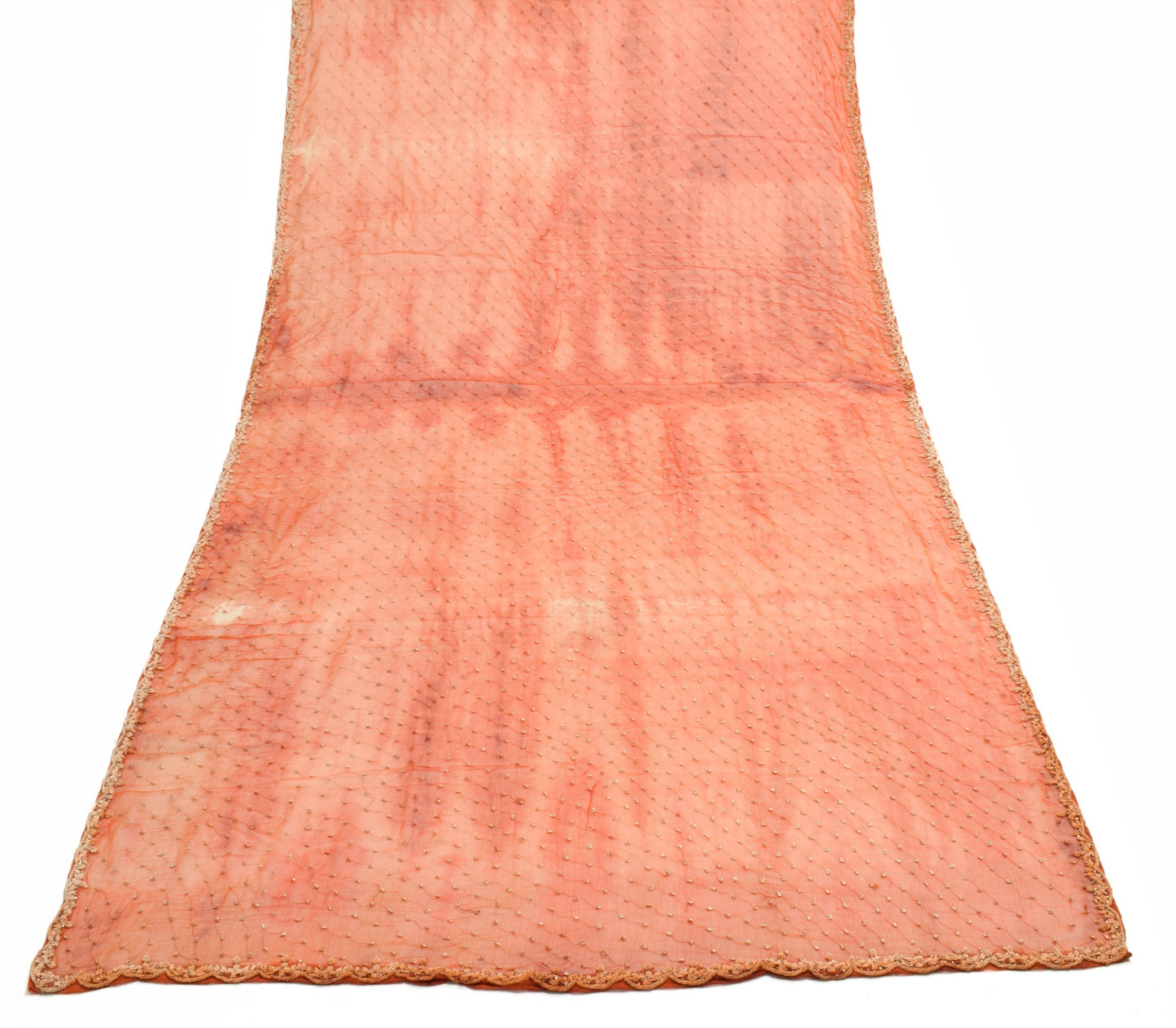 Sushila Vintage Orange Tie-Dye Dupatta Chiffon Silk Zardozi Work Long Stole Wrap