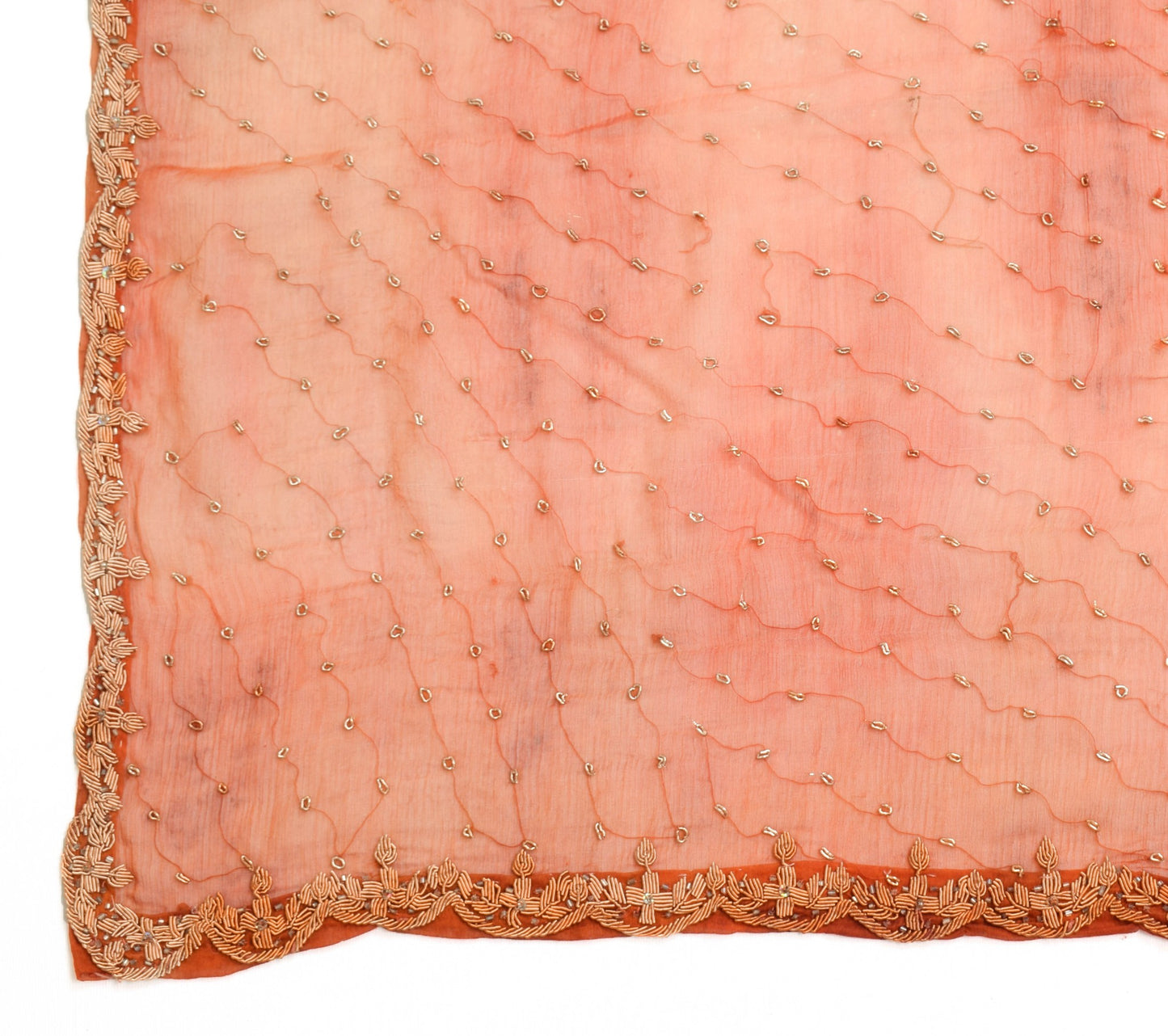Sushila Vintage Orange Tie-Dye Dupatta Chiffon Silk Zardozi Work Long Stole Wrap