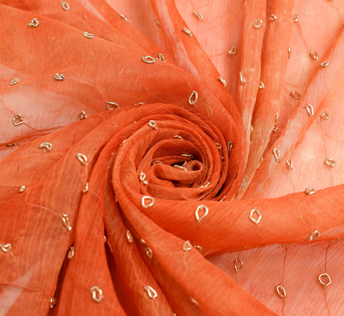 Sushila Vintage Orange Tie-Dye Dupatta Chiffon Silk Zardozi Work Long Stole Wrap