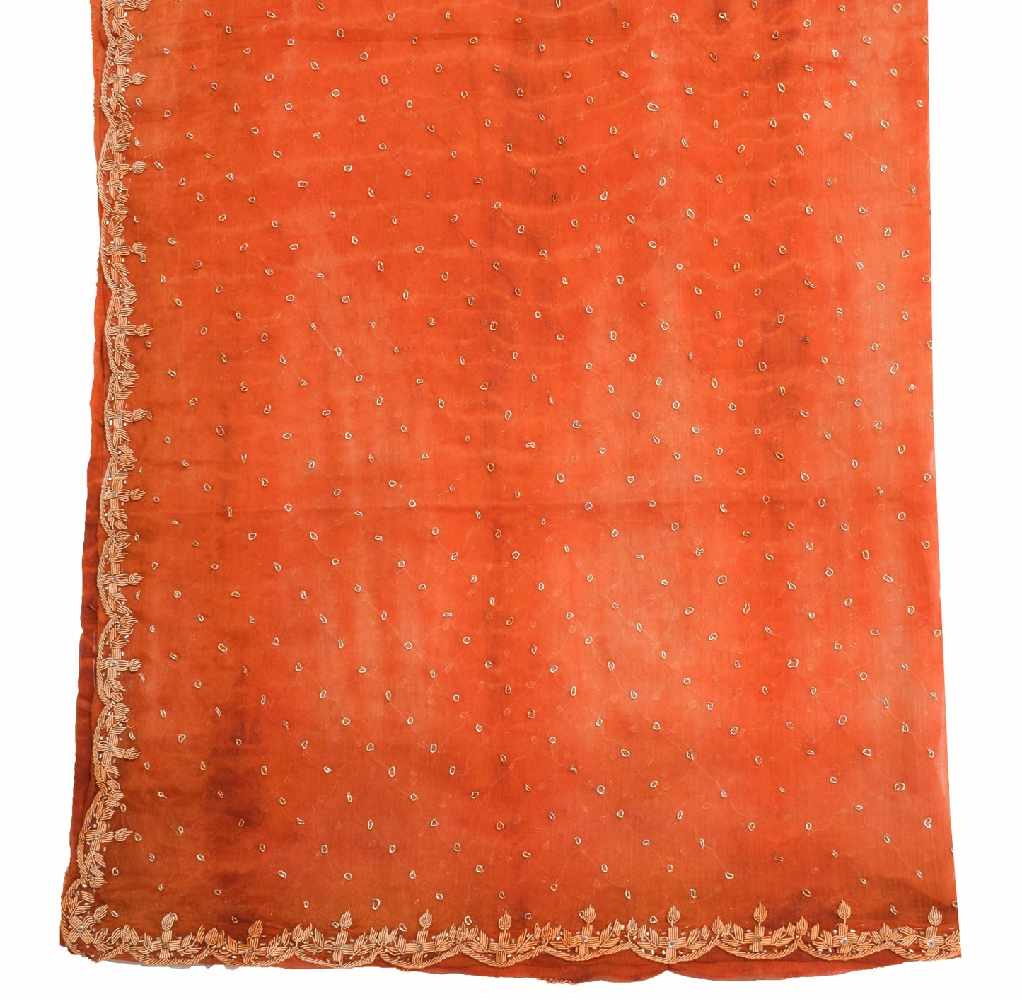 Sushila Vintage Orange Tie-Dye Dupatta Chiffon Silk Zardozi Work Long Stole Wrap