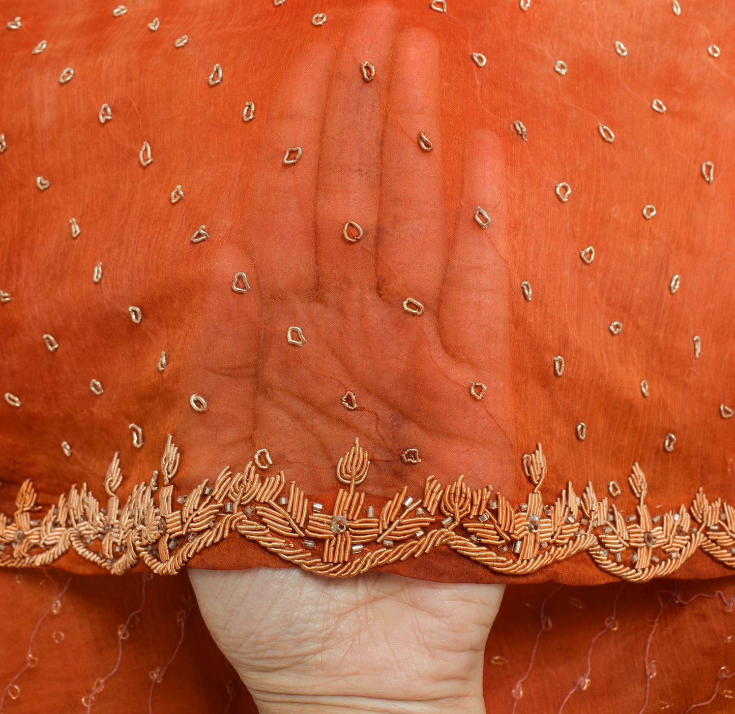 Sushila Vintage Orange Tie-Dye Dupatta Chiffon Silk Zardozi Work Long Stole Wrap