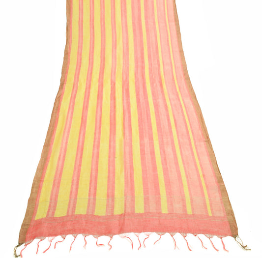 Sushila Vintage Yellow & Pink Dupatta 100% Pure Silk Stripes Printed Long Stole
