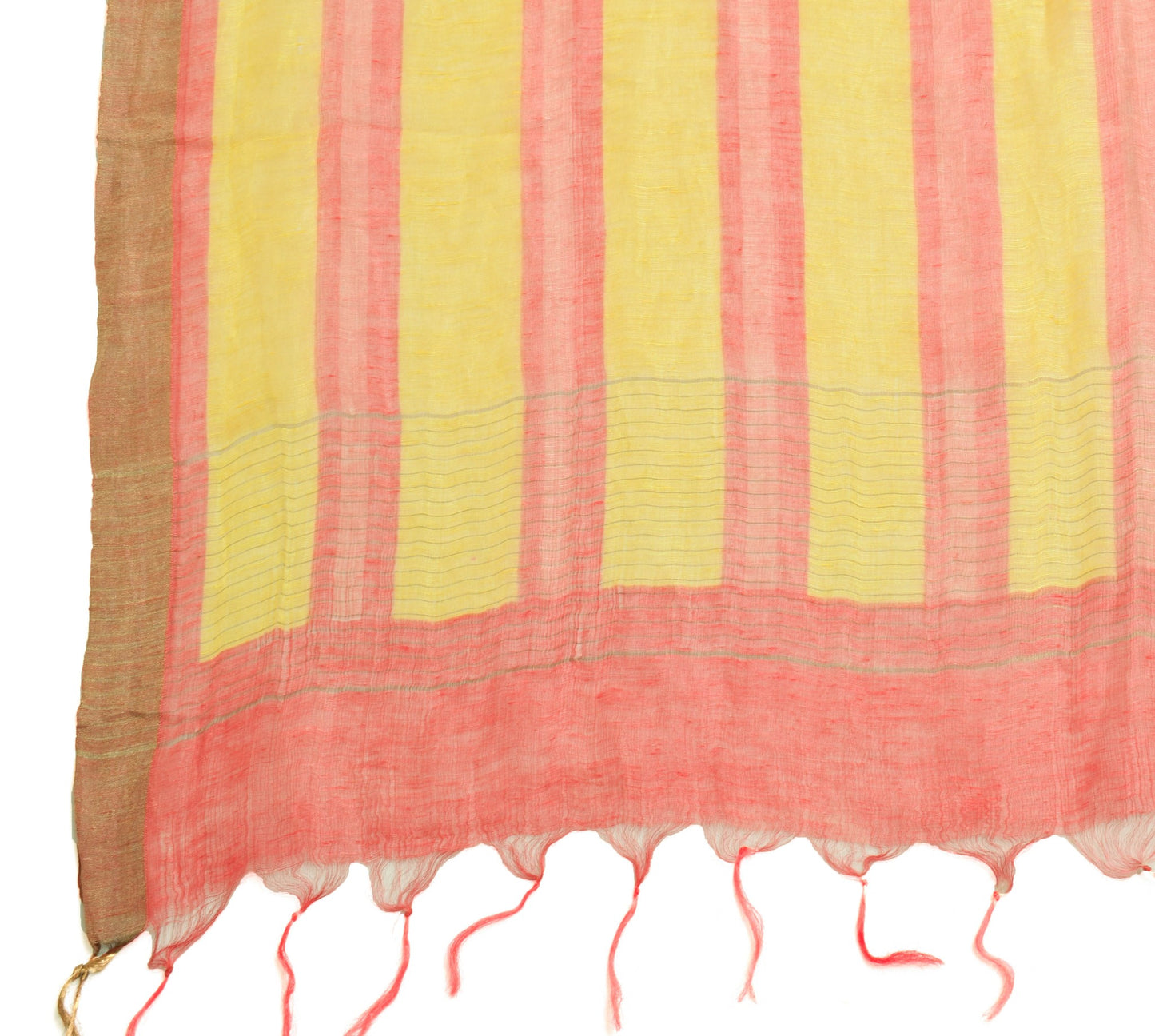 Sushila Vintage Yellow & Pink Dupatta 100% Pure Silk Stripes Printed Long Stole