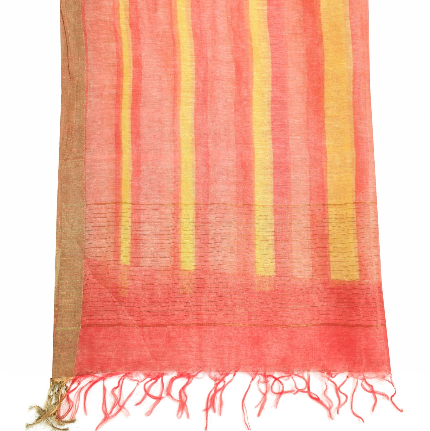 Sushila Vintage Yellow & Pink Dupatta 100% Pure Silk Stripes Printed Long Stole
