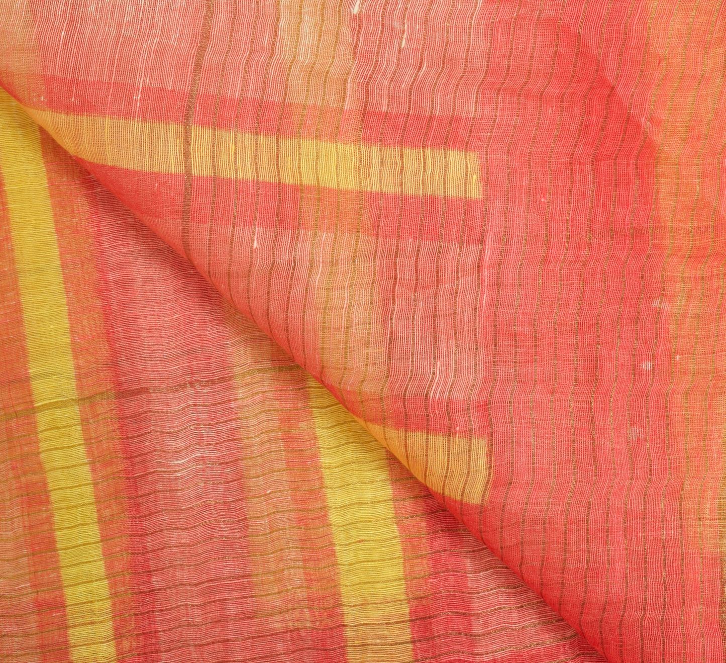 Sushila Vintage Yellow & Pink Dupatta 100% Pure Silk Stripes Printed Long Stole