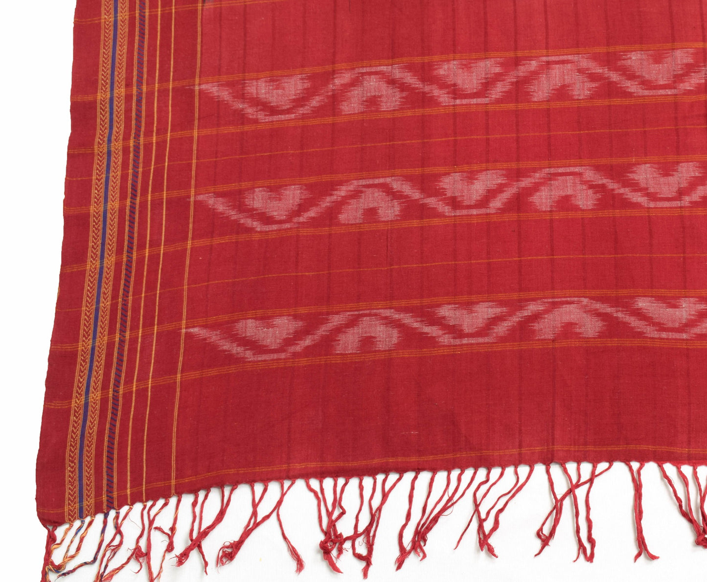 Sushila Vintage Black Maroon Dupatta 100% Pure Cotton Hand Woven Ikat Long Stole