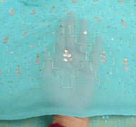 Sushila Vintage Yellow Blue Floral Dupatta Pure Georgette Hand Beaded Long Stole
