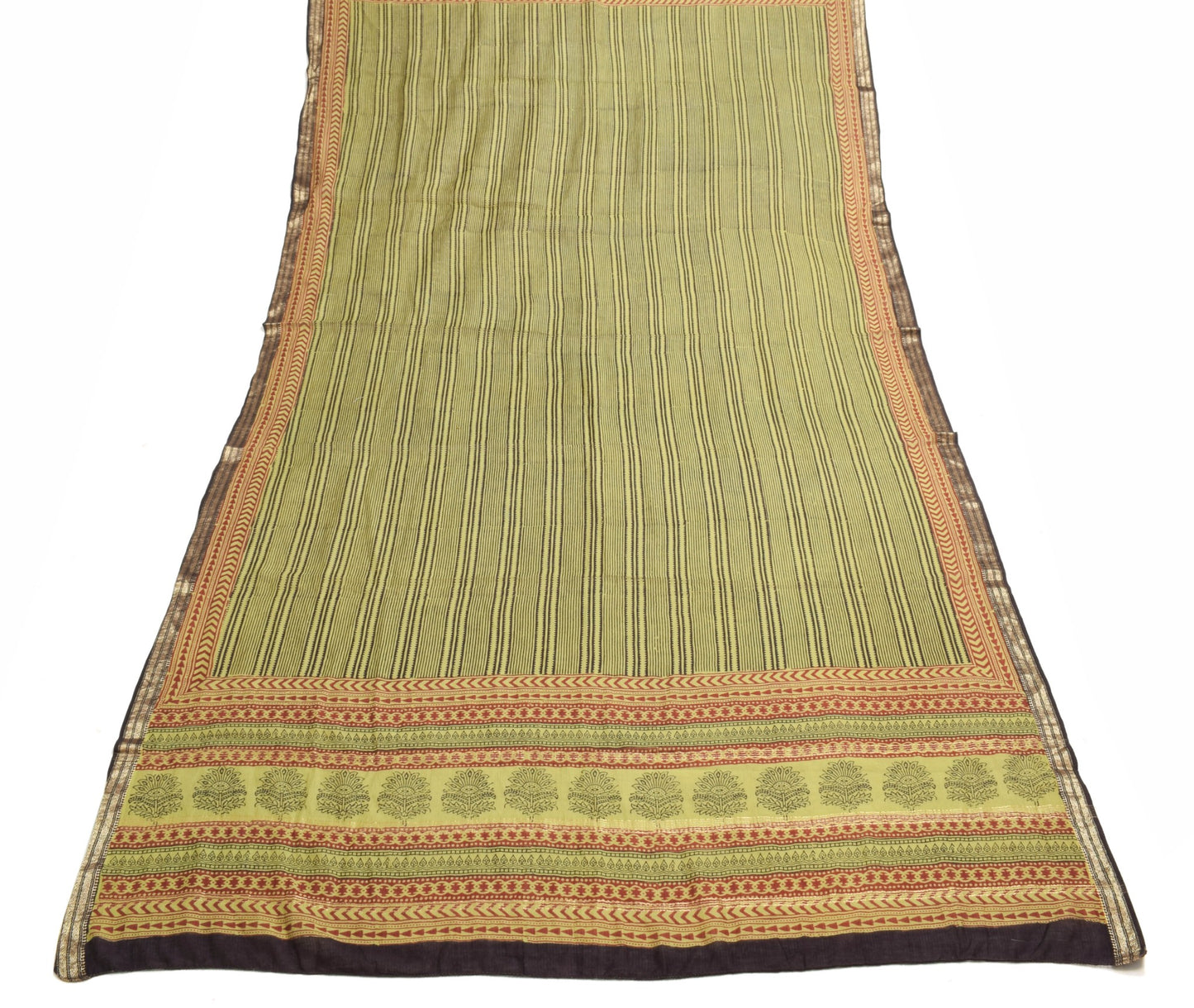 Sushila Vintage Green Hand Block Printed Dupatta 100%Pure Cotton Soft Long Stole