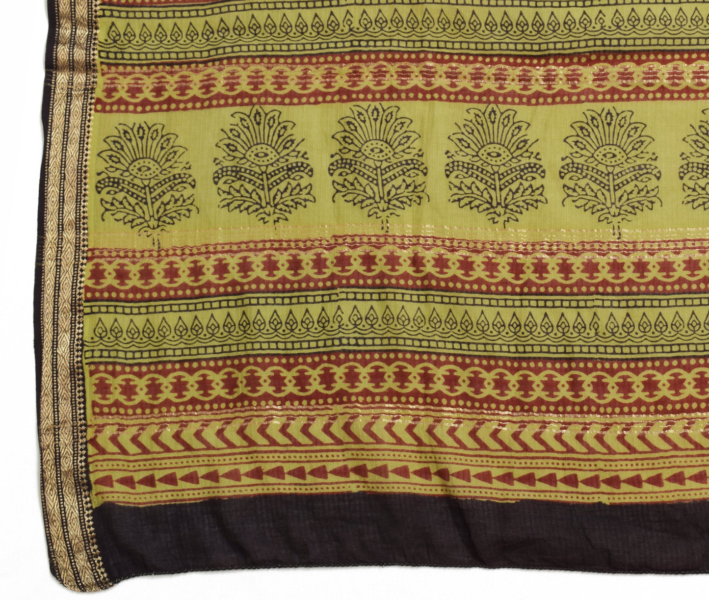 Sushila Vintage Green Hand Block Printed Dupatta 100%Pure Cotton Soft Long Stole