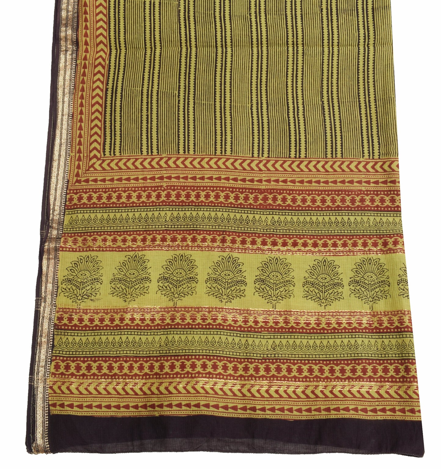 Sushila Vintage Green Hand Block Printed Dupatta 100%Pure Cotton Soft Long Stole