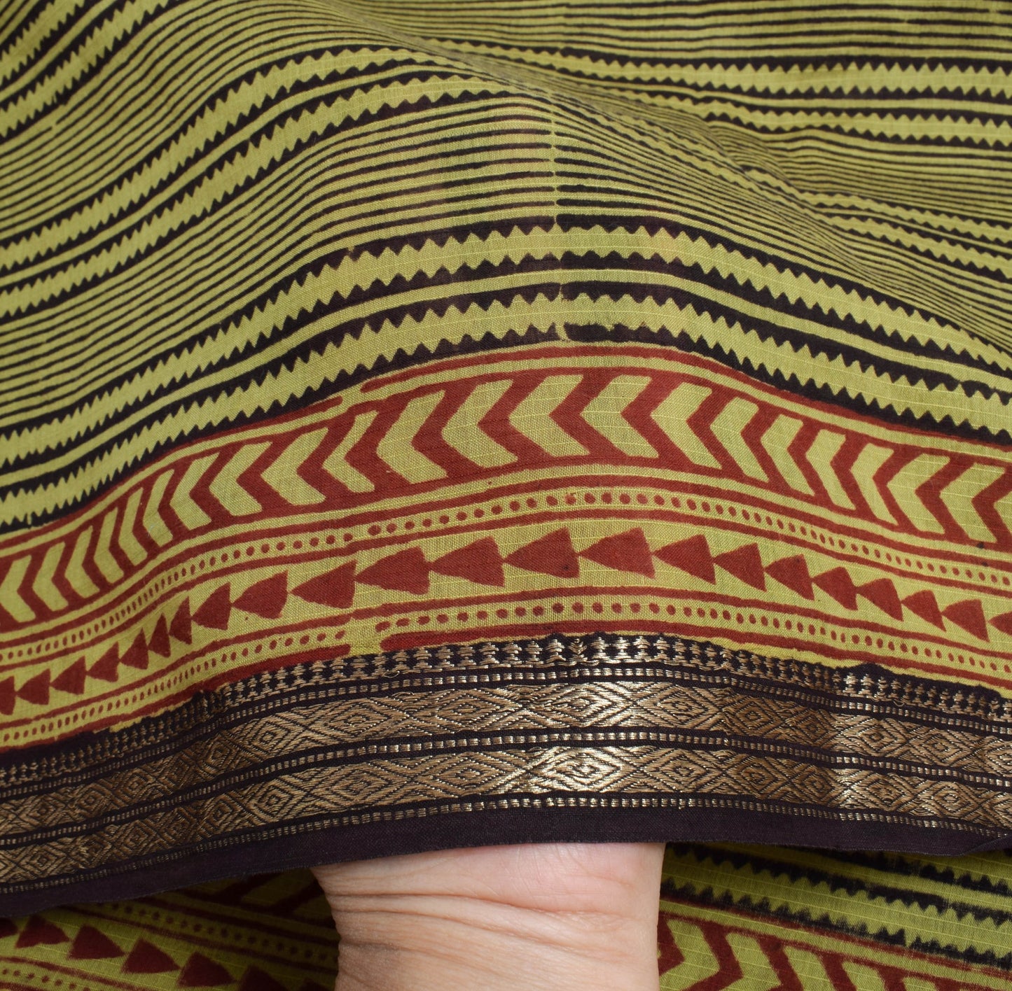 Sushila Vintage Green Hand Block Printed Dupatta 100%Pure Cotton Soft Long Stole