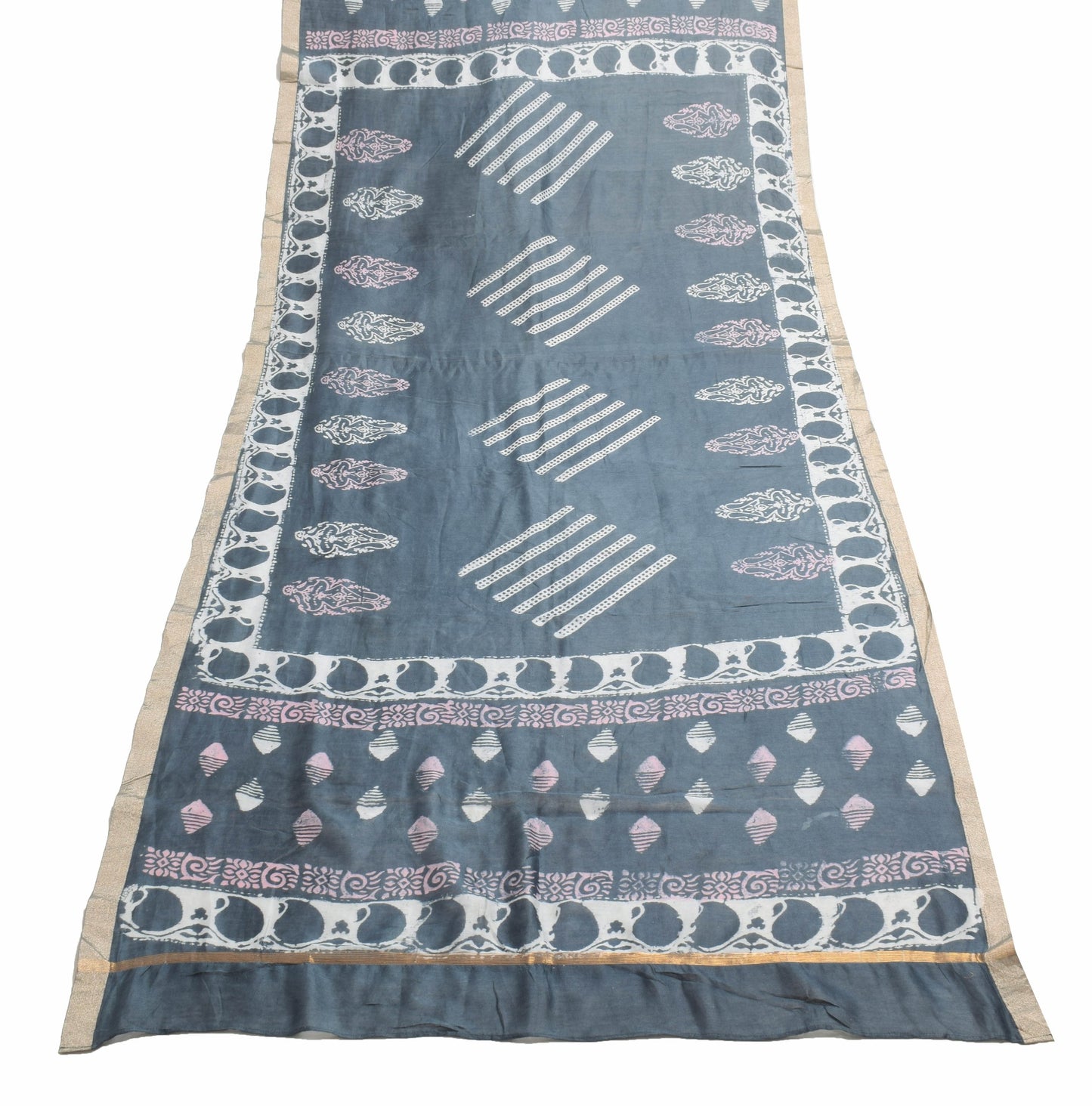 Sushila Vintage Dark Gray Dupatta 100% Pure Cotton Hand Block Printed Long Stole