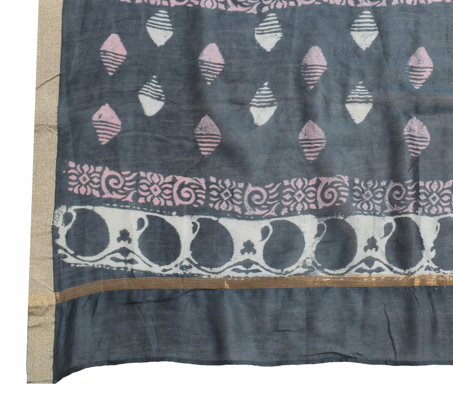 Sushila Vintage Dark Gray Dupatta 100% Pure Cotton Hand Block Printed Long Stole
