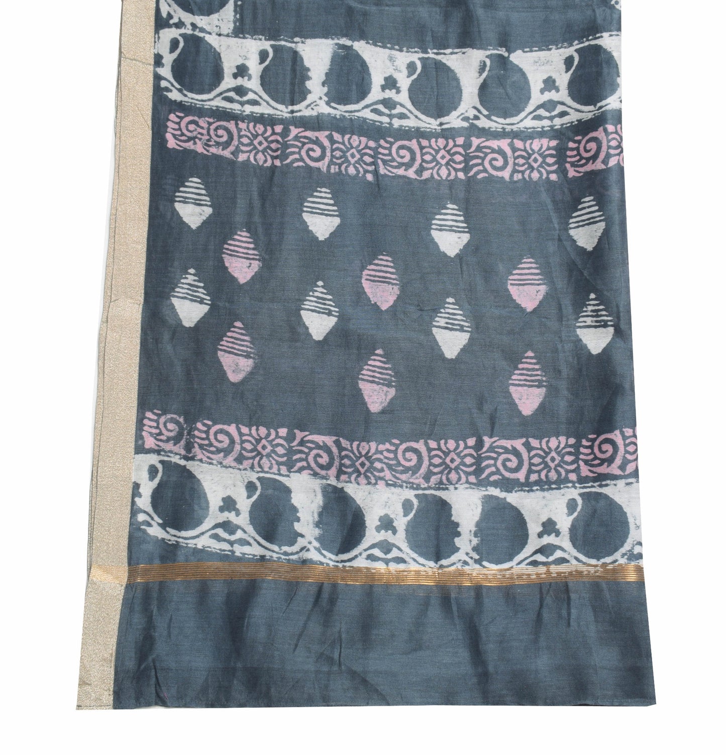 Sushila Vintage Dark Gray Dupatta 100% Pure Cotton Hand Block Printed Long Stole