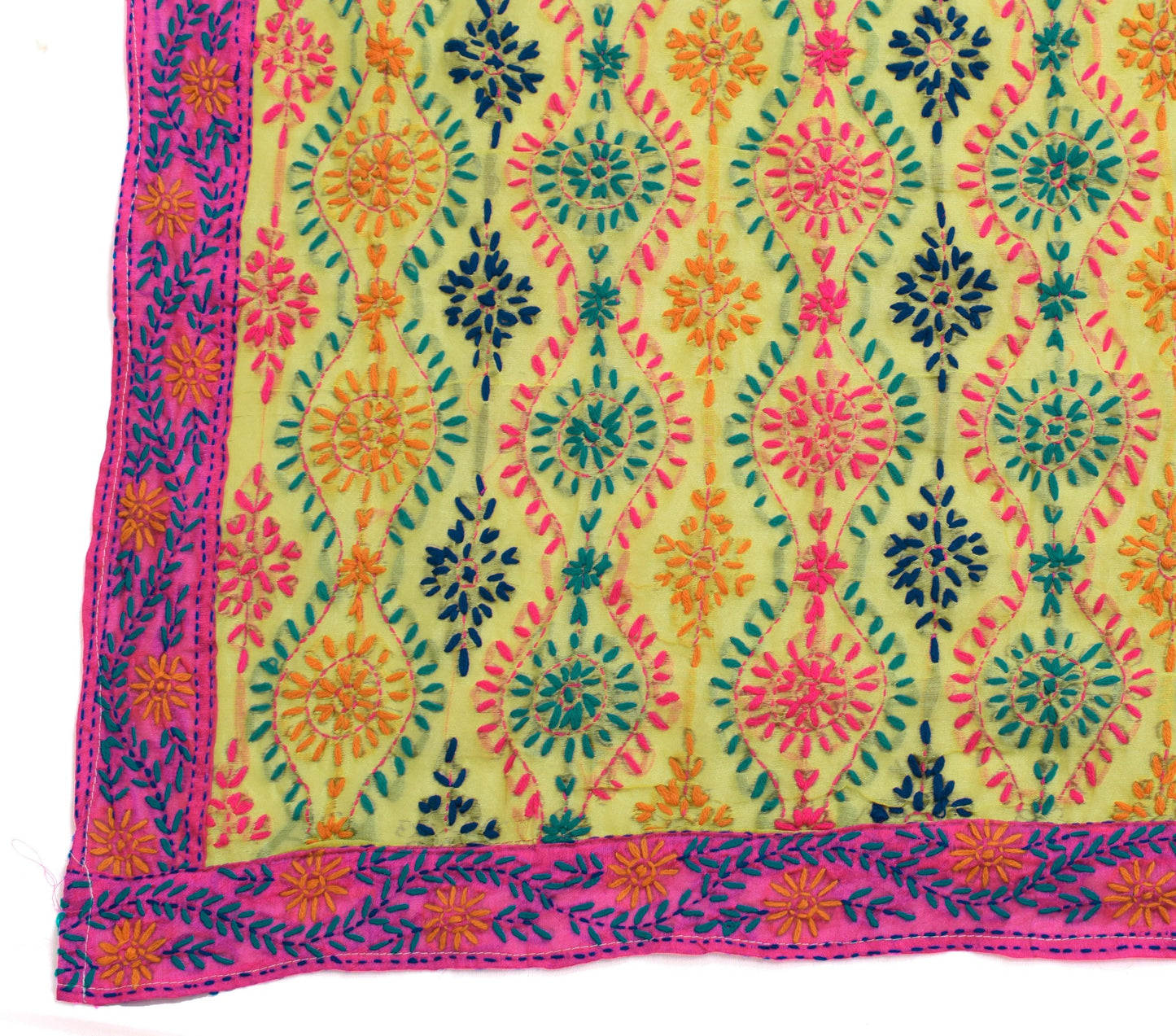 Sushila Vintage Green Silk Dupatta Floral Hand Embroidered Ethnic Long Stole