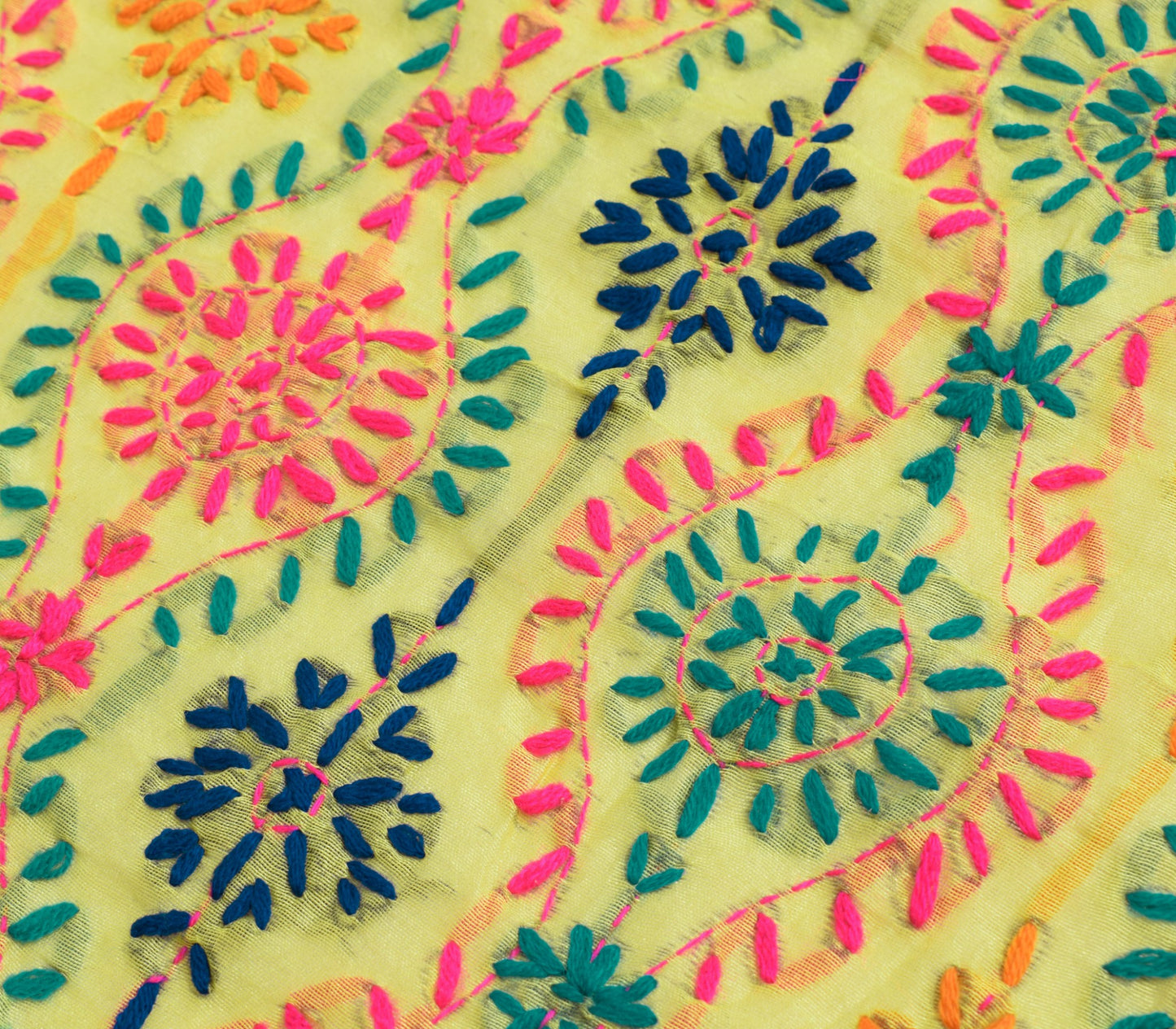 Sushila Vintage Green Silk Dupatta Floral Hand Embroidered Ethnic Long Stole