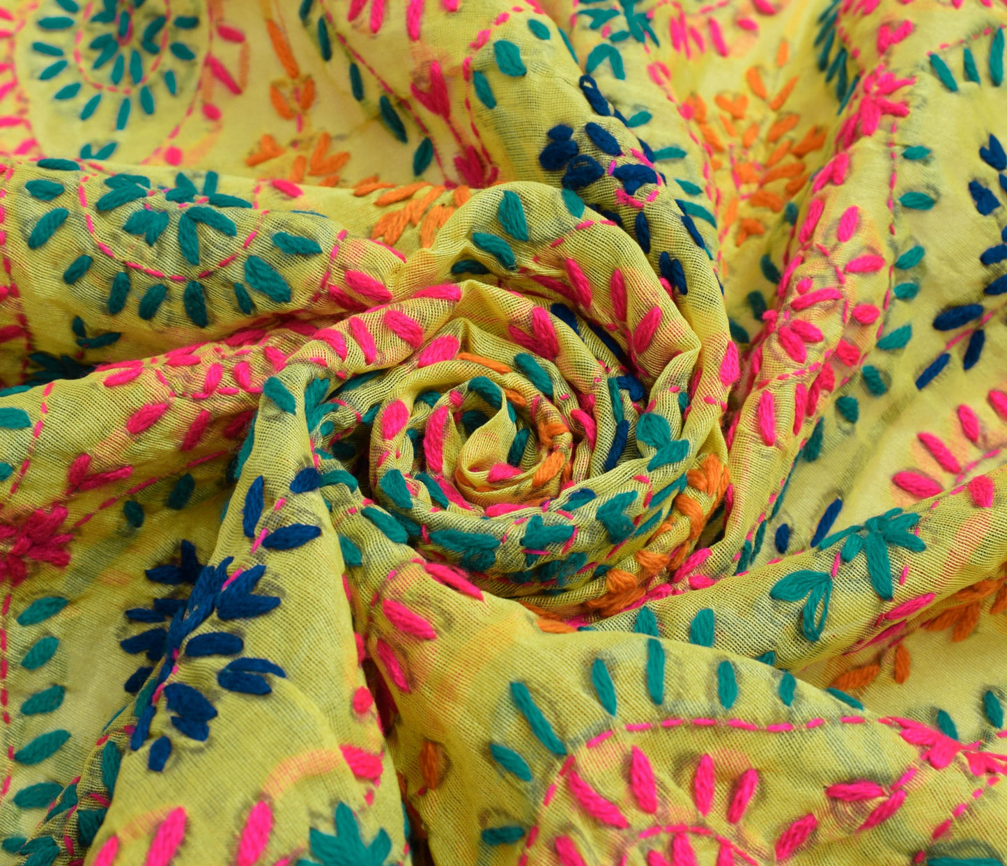 Sushila Vintage Green Silk Dupatta Floral Hand Embroidered Ethnic Long Stole