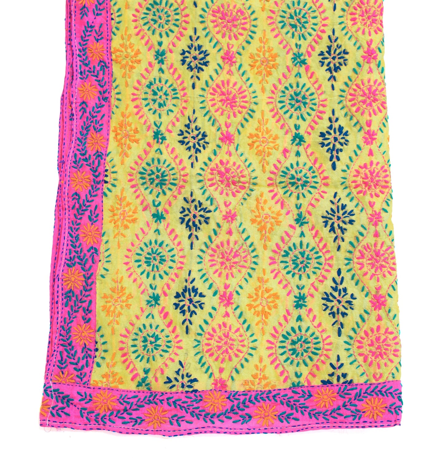 Sushila Vintage Green Silk Dupatta Floral Hand Embroidered Ethnic Long Stole