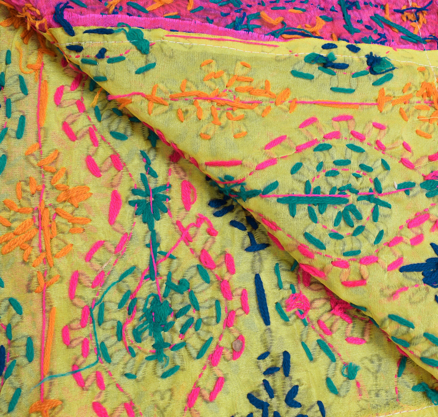 Sushila Vintage Green Silk Dupatta Floral Hand Embroidered Ethnic Long Stole