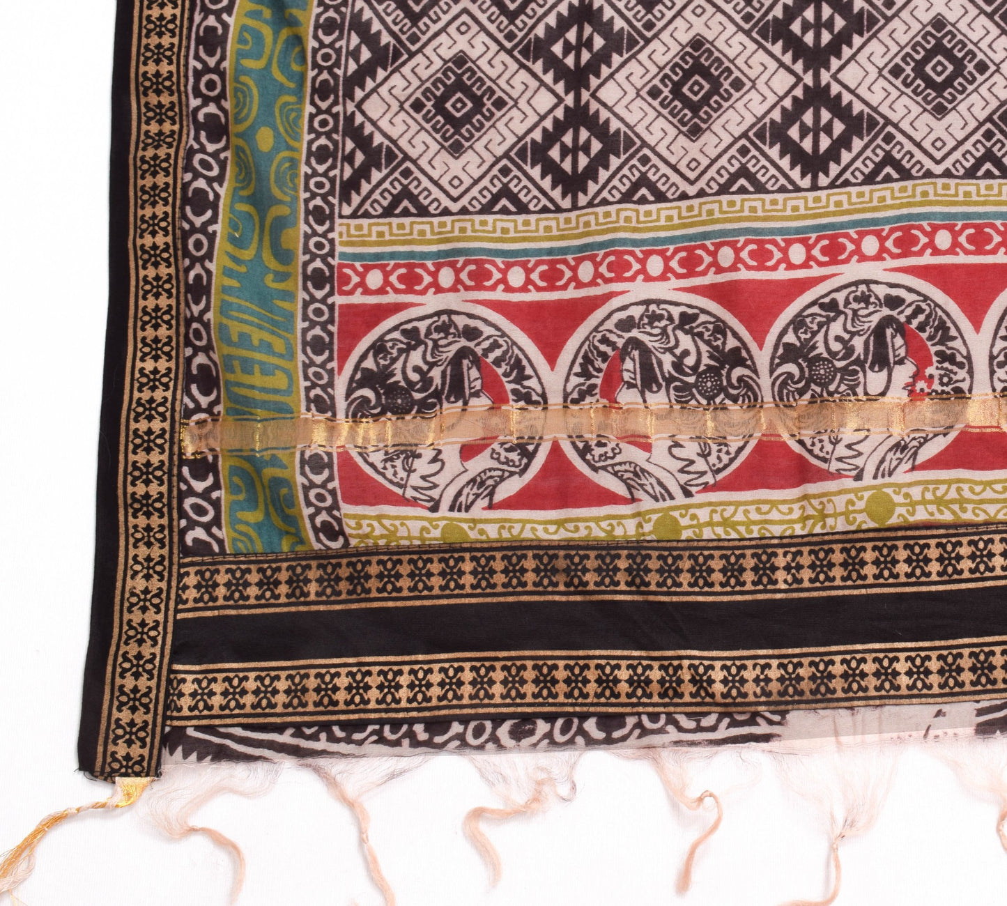 Sushila Vintage Dark Red 100% Pure Cotton Dupatta Human Printed Long Stole Veil