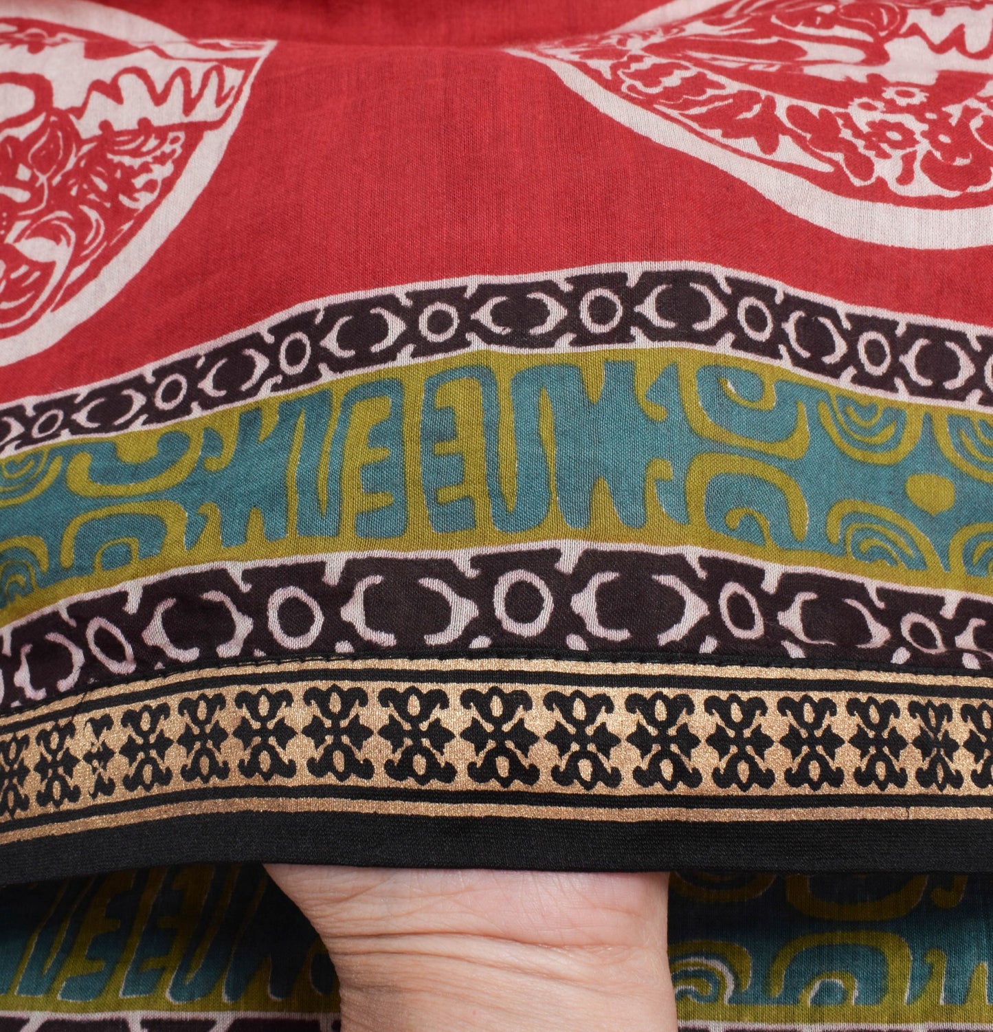 Sushila Vintage Dark Red 100% Pure Cotton Dupatta Human Printed Long Stole Veil