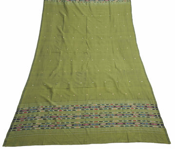 Sushila Vintage Green 100% Pure Cotton Dupatta Hand Woven Ikat Soft Long Stole