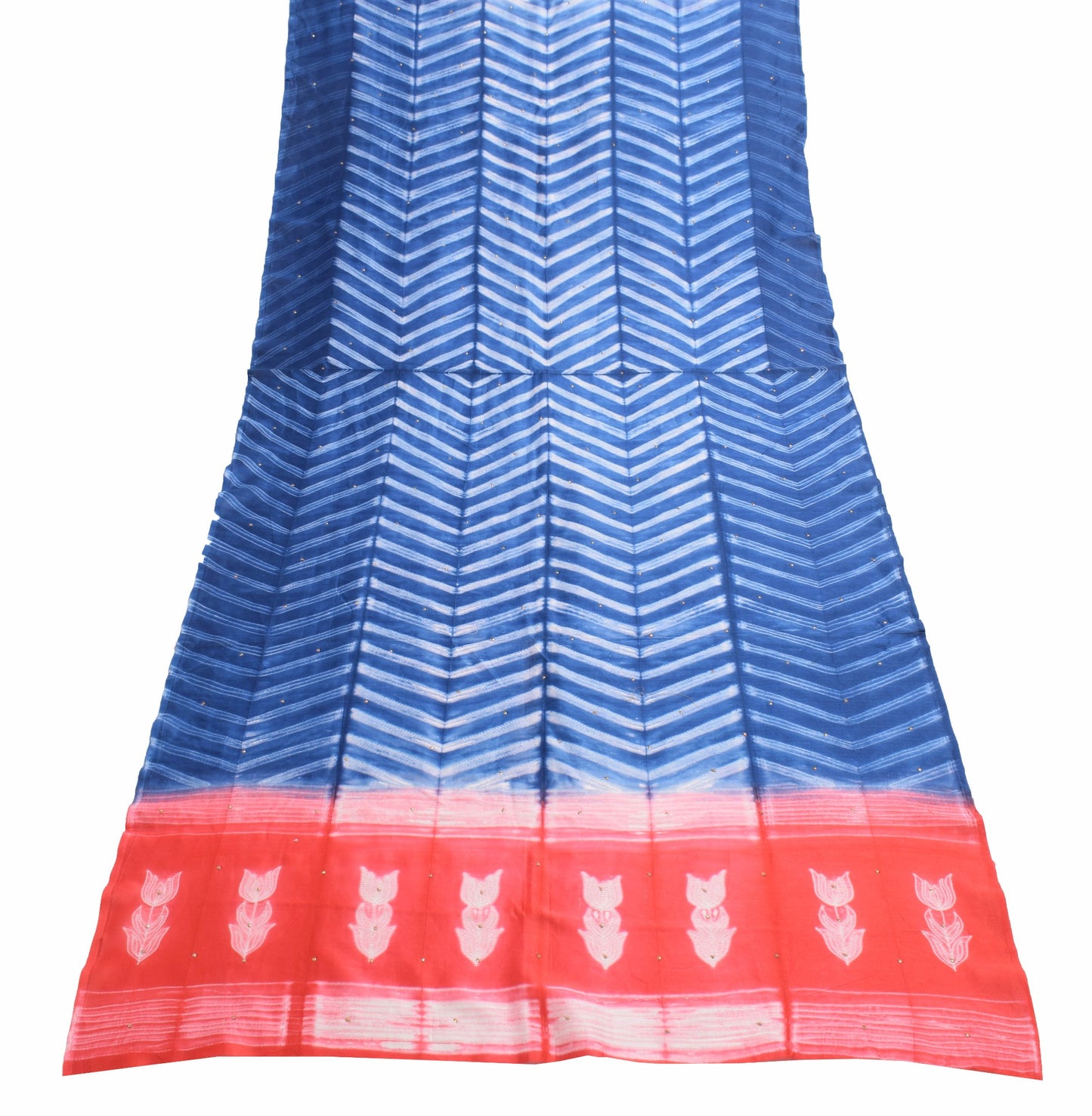 Sushila Vintage Blue Printed Dupatta 100% Pure Cotton Silk Zig-Zag Long Stole