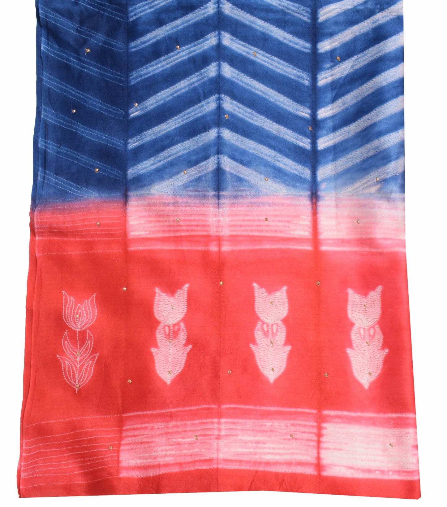 Sushila Vintage Blue Printed Dupatta 100% Pure Cotton Silk Zig-Zag Long Stole