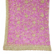 Sushila Vintage Pink Net Heavy Dupatta Sequins Zari Work Wedding Long Stole Wrap