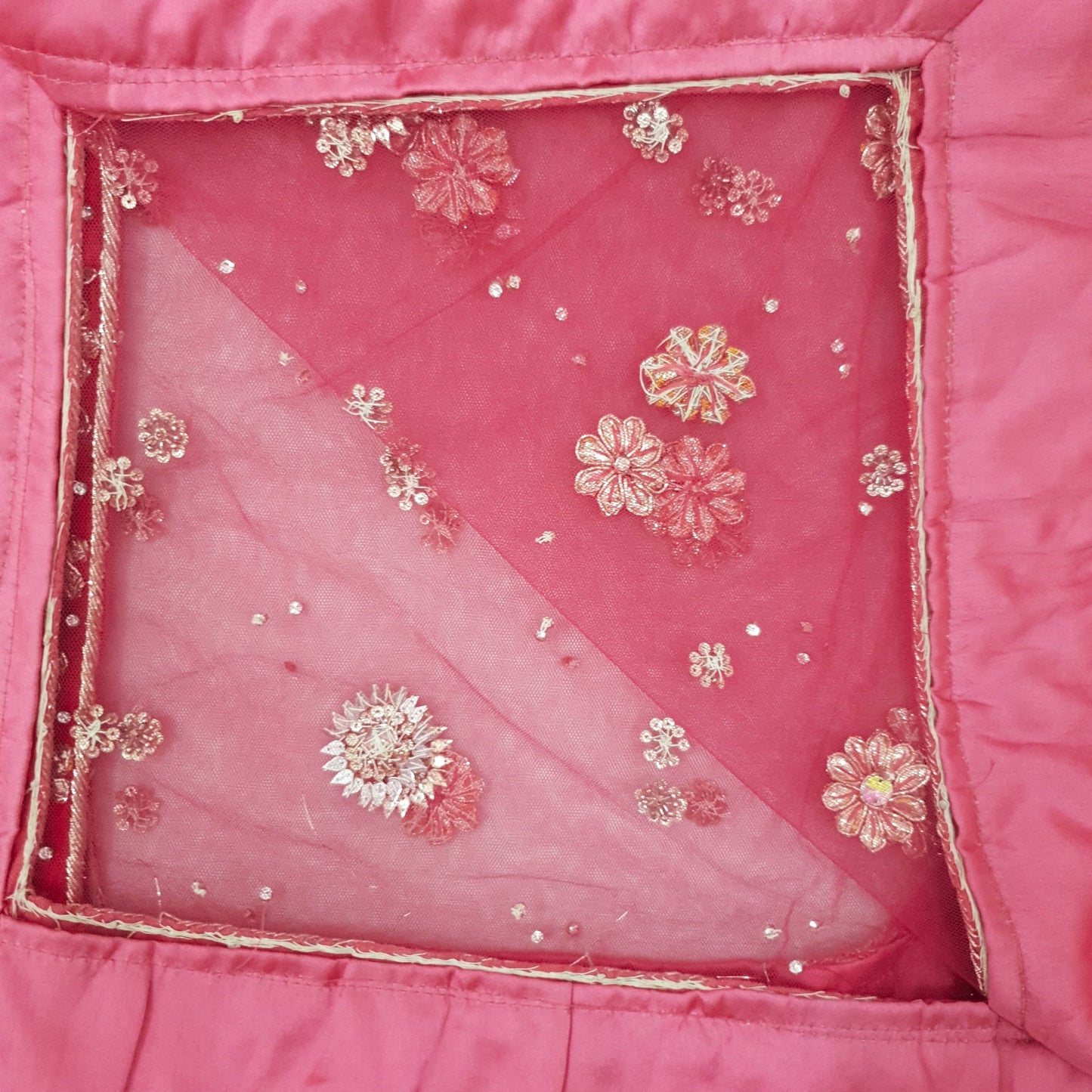 Sushila Vintage Pink Heavy Wedding Dupatta Net Mesh Gotta Patti Work Long Stole