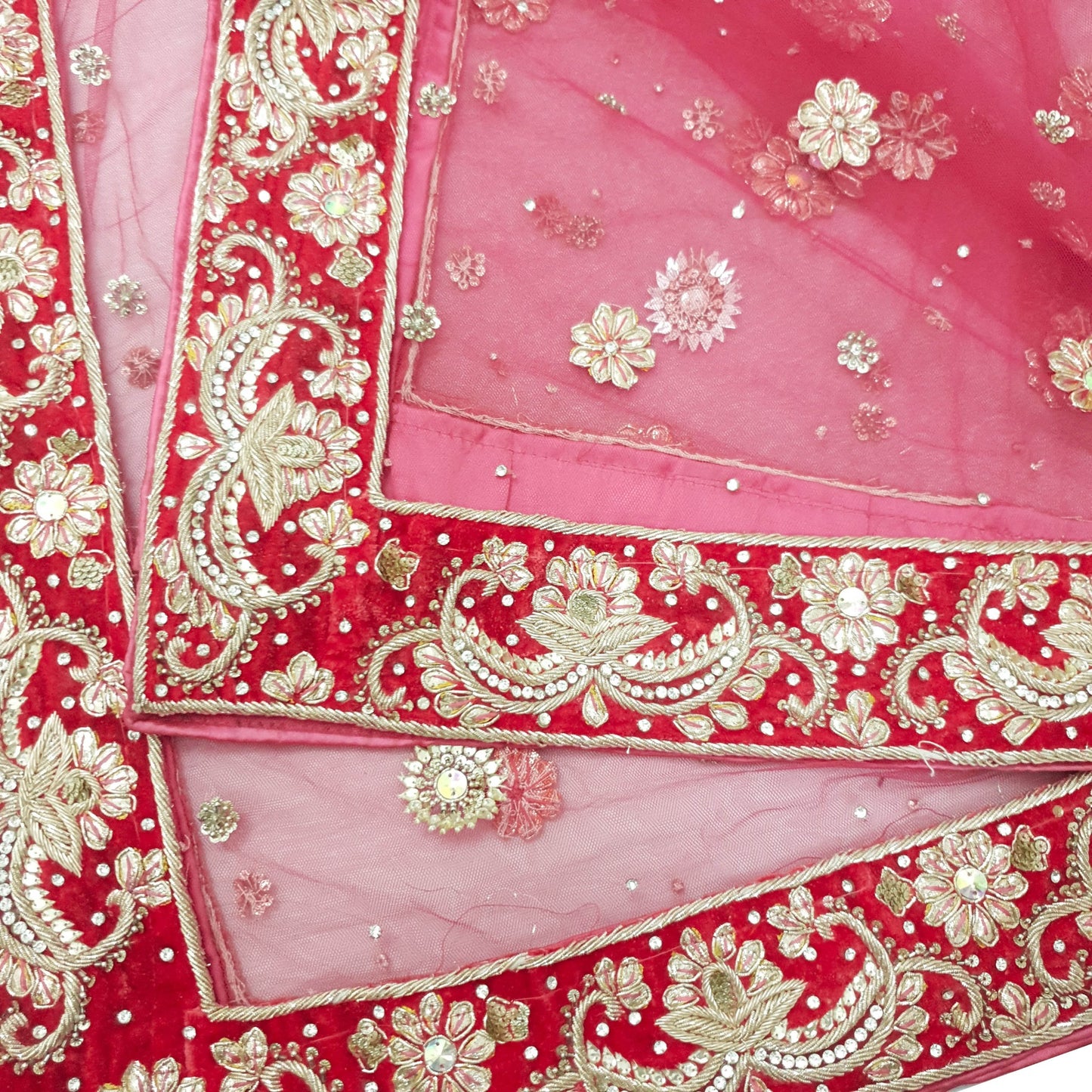 Sushila Vintage Pink Heavy Wedding Dupatta Net Mesh Gotta Patti Work Long Stole