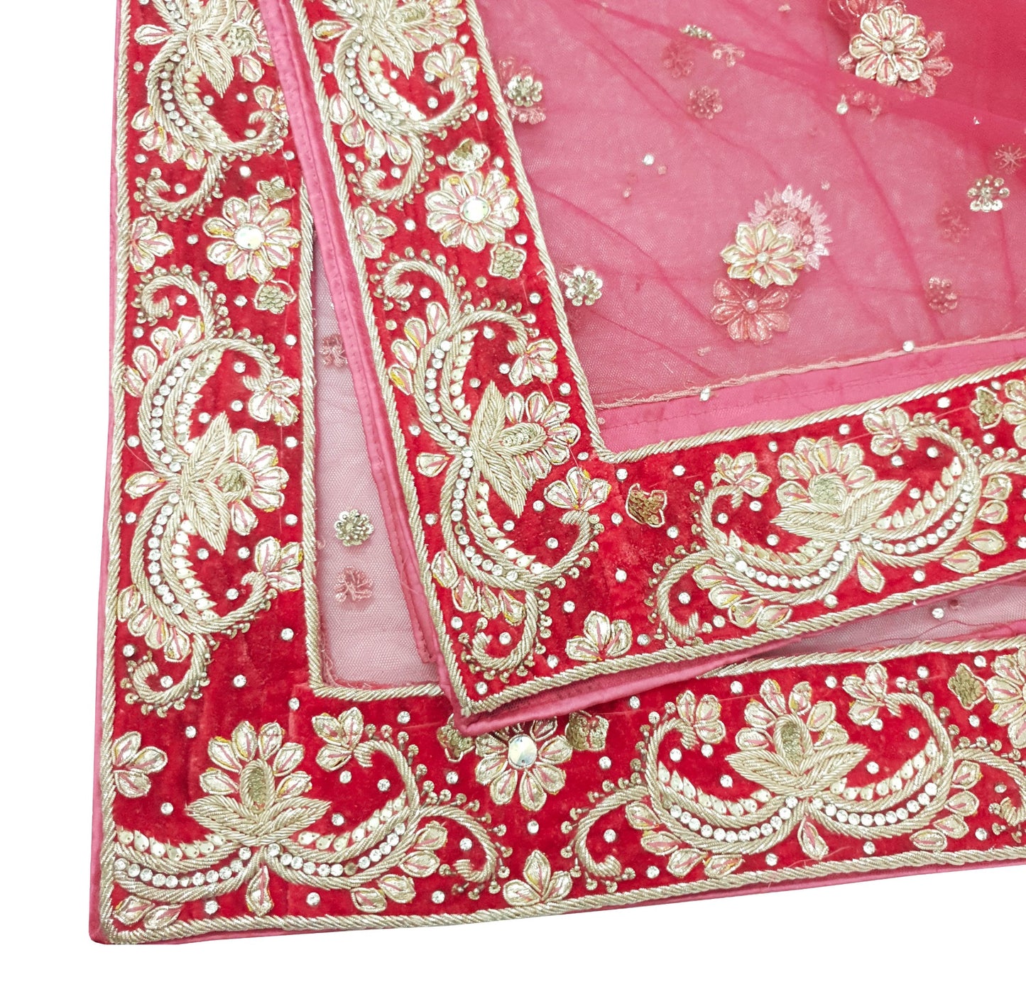 Sushila Vintage Pink Heavy Wedding Dupatta Net Mesh Gotta Patti Work Long Stole