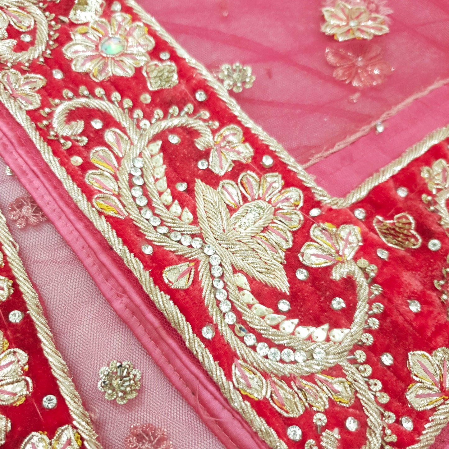 Sushila Vintage Pink Heavy Wedding Dupatta Net Mesh Gotta Patti Work Long Stole