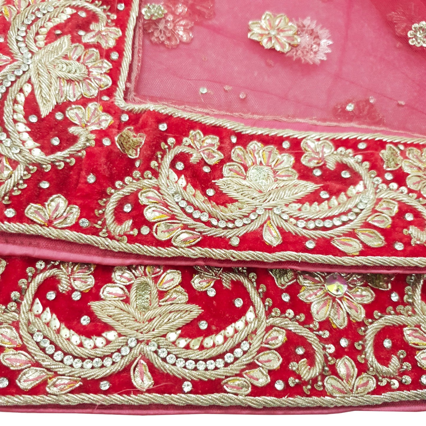 Sushila Vintage Pink Heavy Wedding Dupatta Net Mesh Gotta Patti Work Long Stole