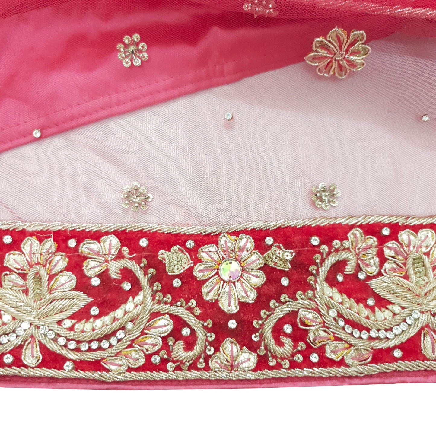 Sushila Vintage Pink Heavy Wedding Dupatta Net Mesh Gotta Patti Work Long Stole