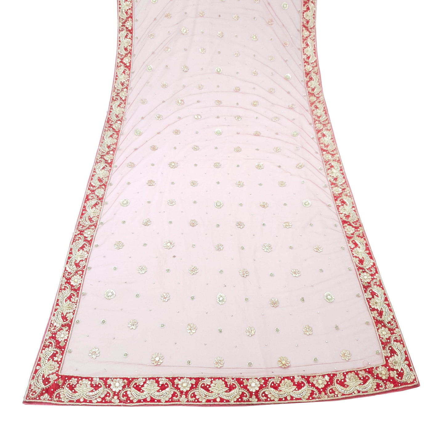 Sushila Vintage Pink Heavy Wedding Dupatta Net Mesh Gotta Patti Work Long Stole