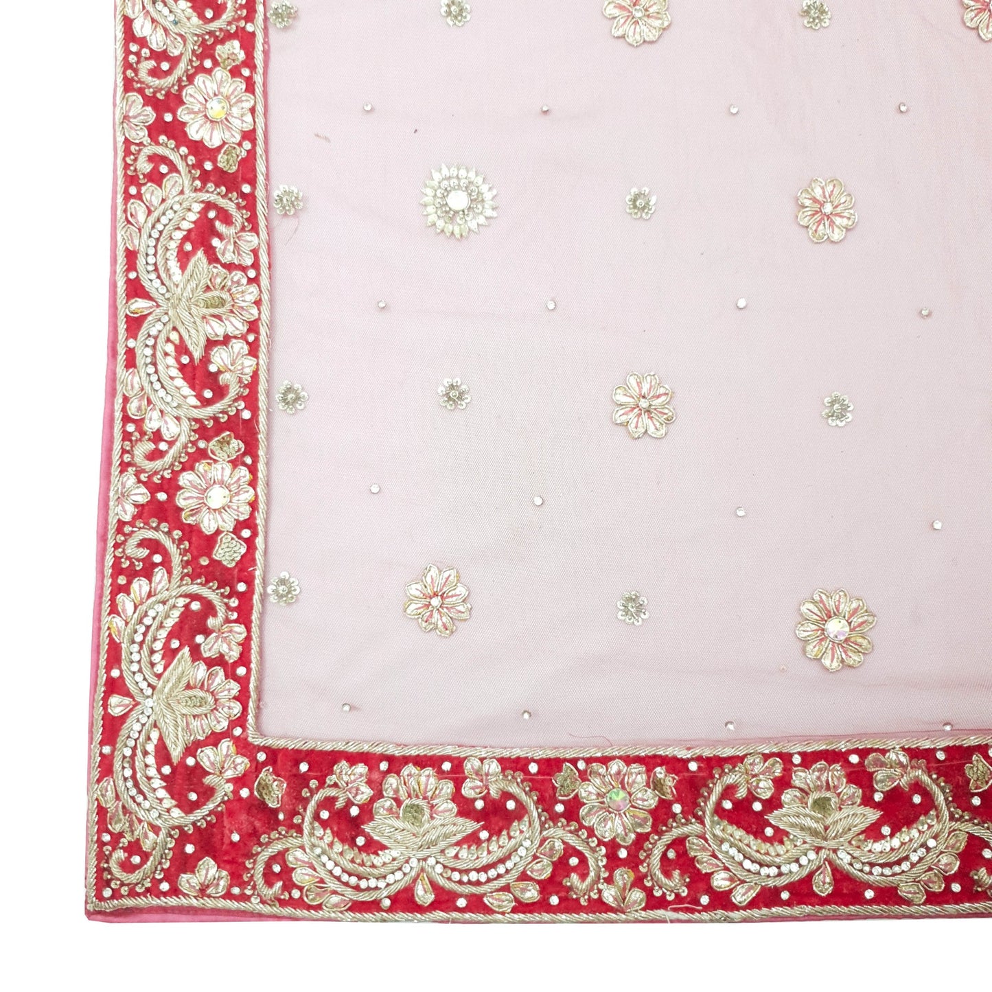 Sushila Vintage Pink Heavy Wedding Dupatta Net Mesh Gotta Patti Work Long Stole