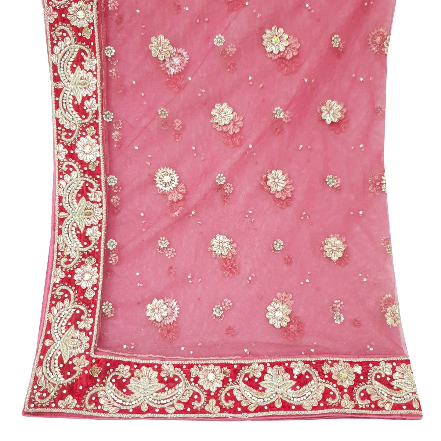 Sushila Vintage Pink Heavy Wedding Dupatta Net Mesh Gotta Patti Work Long Stole