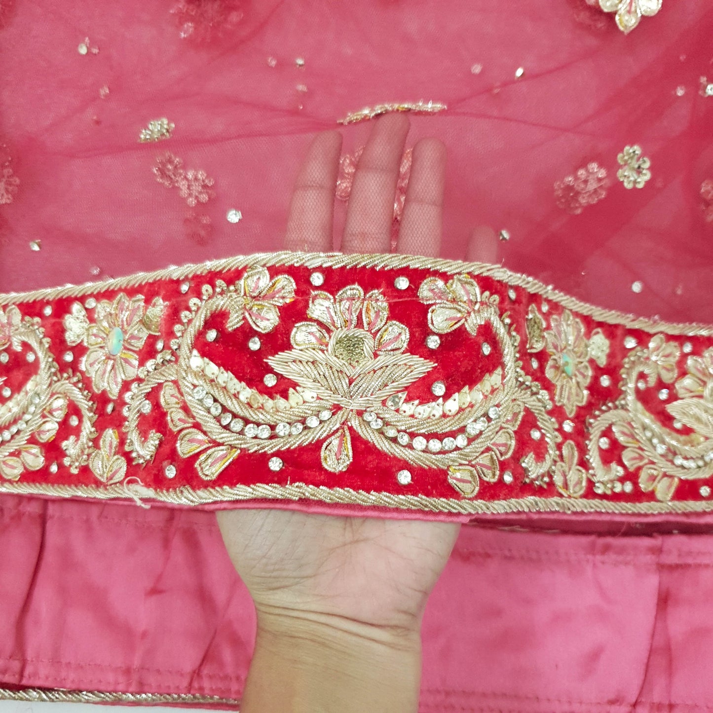 Sushila Vintage Pink Heavy Wedding Dupatta Net Mesh Gotta Patti Work Long Stole