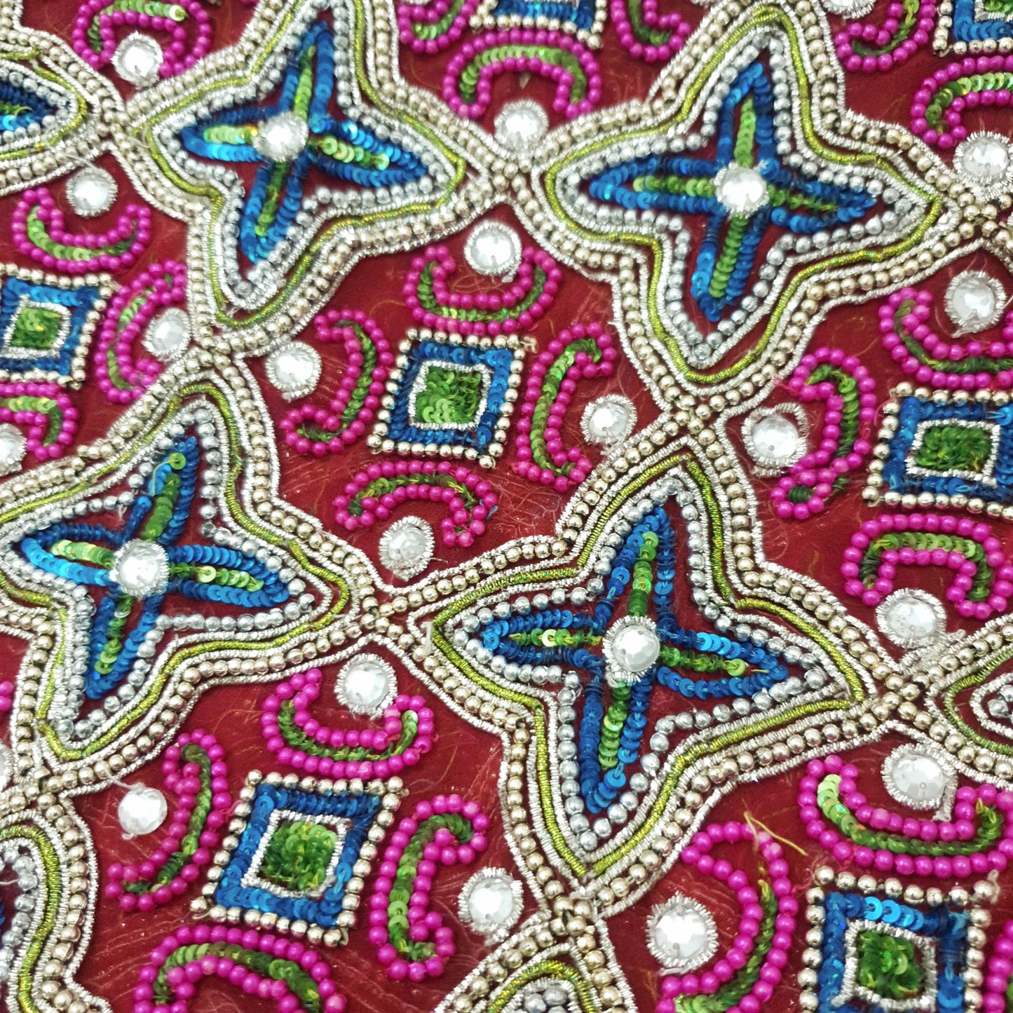Sushila Vintage Red Georgette Heavy Dupatta Plastic Beads Sequins Work Stole