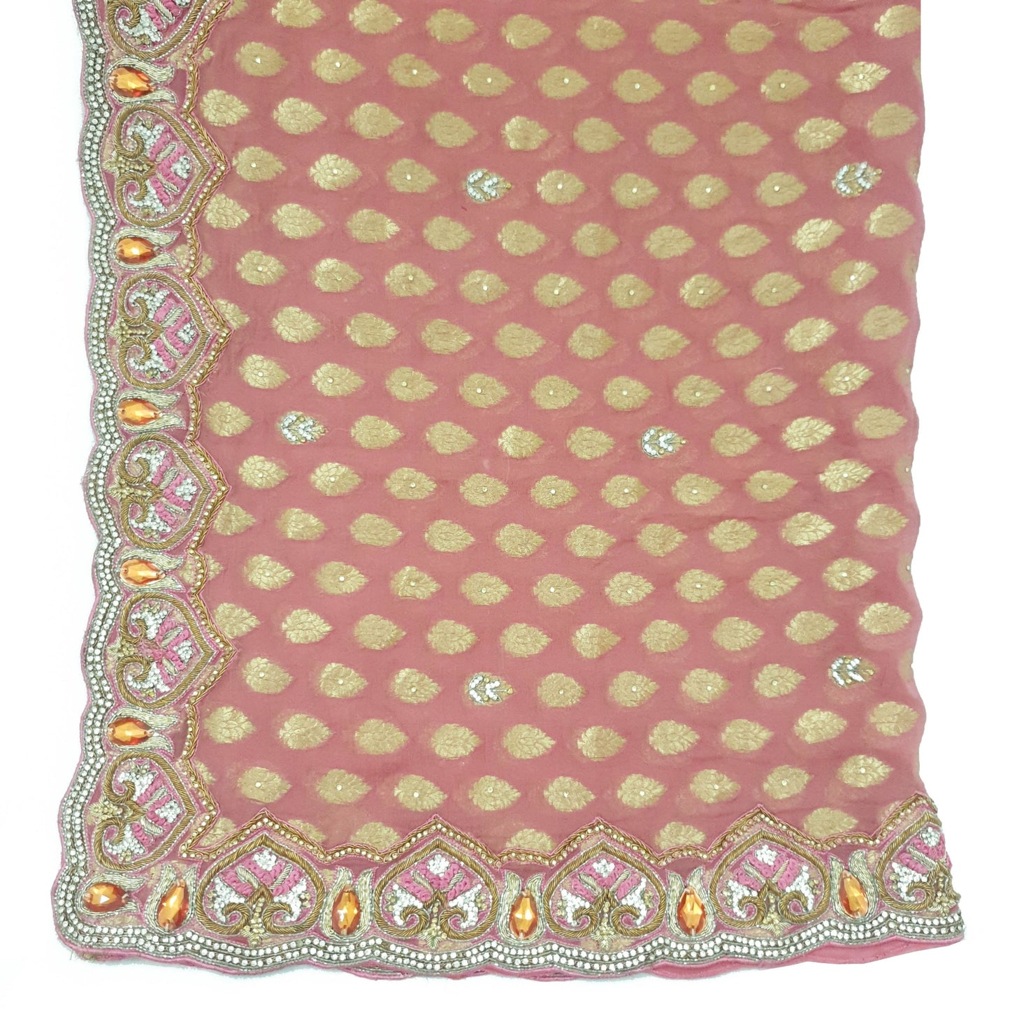 Sushila Vintage Pink Women Dupatta Georgette Zari Work Hand Beaded Chanderi Wrap