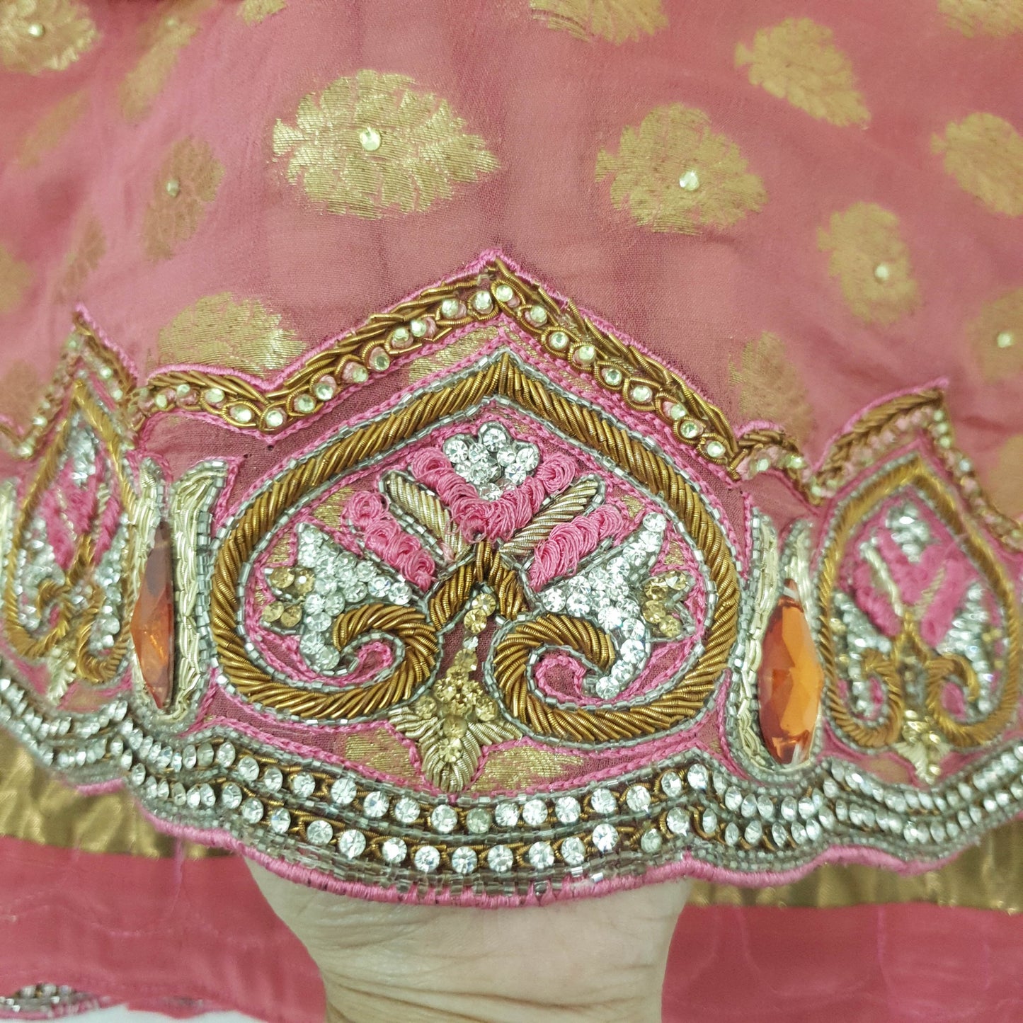Sushila Vintage Pink Women Dupatta Georgette Zari Work Hand Beaded Chanderi Wrap