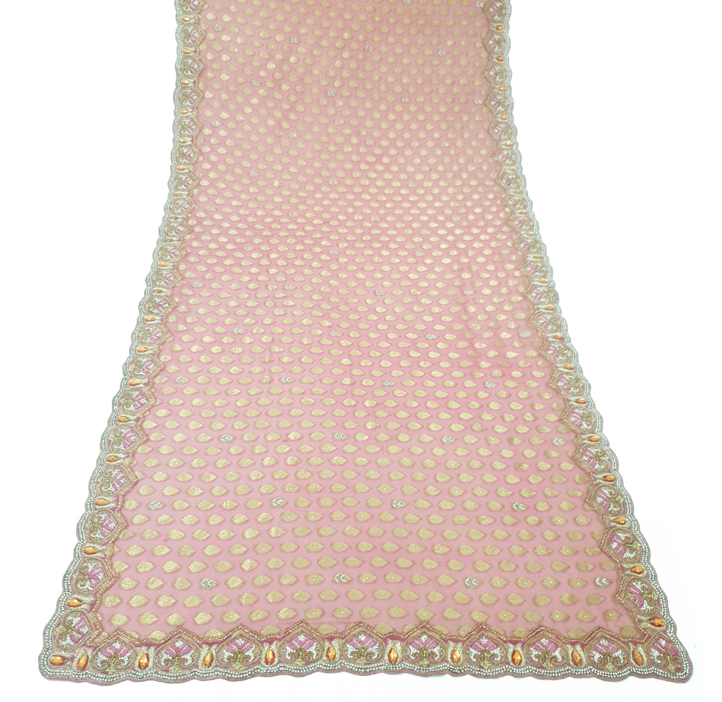 Sushila Vintage Pink Women Dupatta Georgette Zari Work Hand Beaded Chanderi Wrap