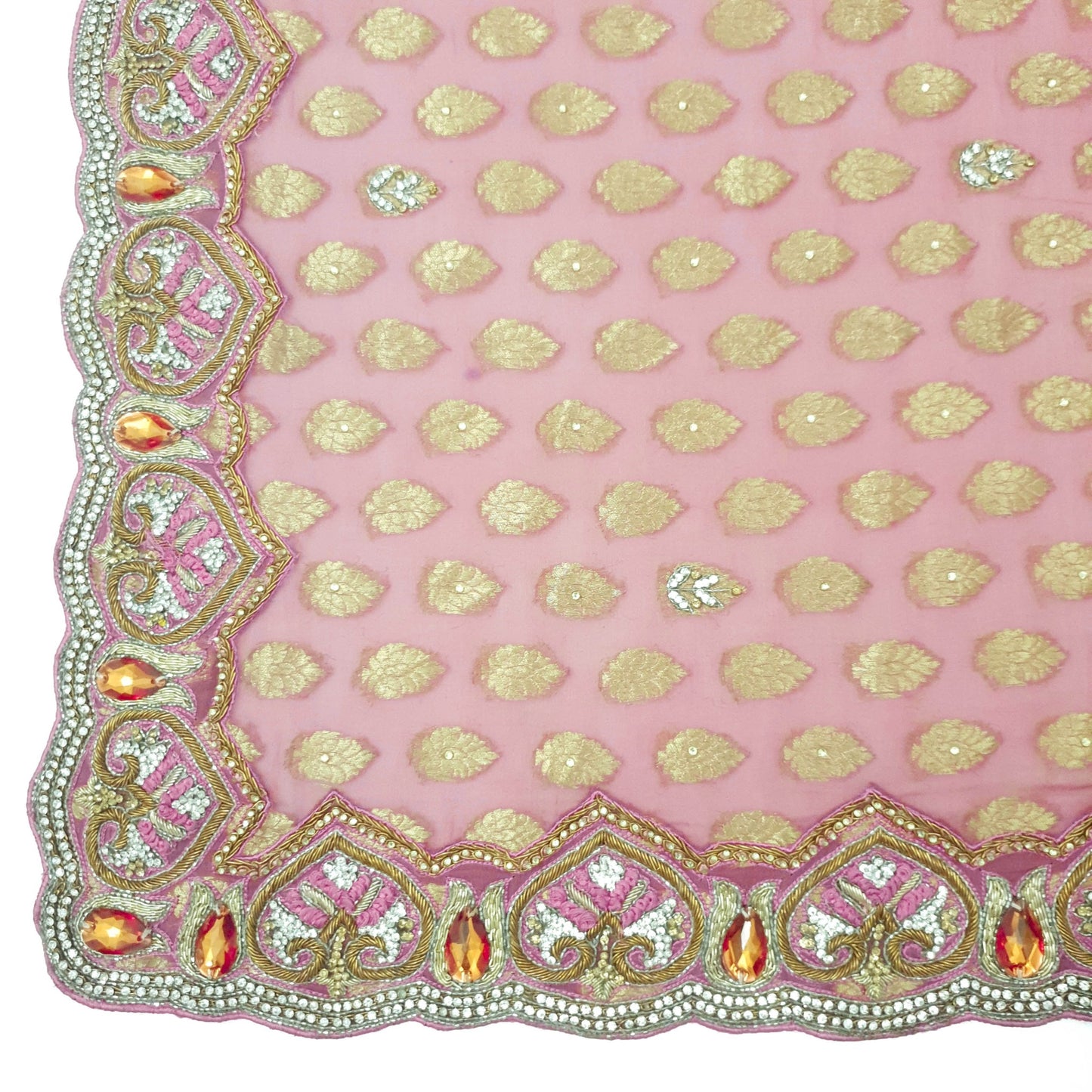 Sushila Vintage Pink Women Dupatta Georgette Zari Work Hand Beaded Chanderi Wrap